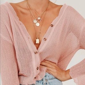 Akima Button Front Knit Top in Rose - Verge Girl